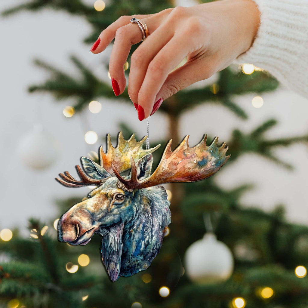 Alaskan Majestic Moose Wooden Ornaments by G.Debrekht - Wildlife Holiday Decor - 8710108-1