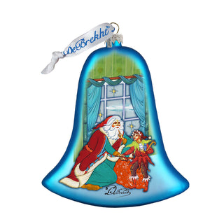 Night Before Christmas Bell Glass Ornament by G. DeBrekht - Christmas Santa Snowman Decor - 752-010