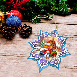 Christmas Red Barn Snowflake Large Wooden Ornament by G. Debrekht - Christmas Decor - 8688429M