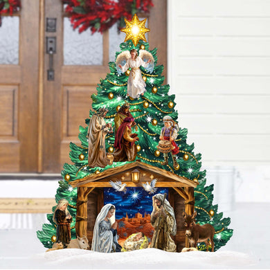 Nativity-Themed Christmas Tree Outdoor Indoor Decor Wooden Christmas Decoration by D. Gelsinger Christmas Decor - 8191503F-DG