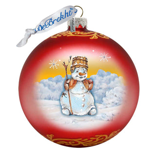 Happy Snowman Ball Glass Ornament by G. DeBrekht - Christmas Santa Snowman Decor - 73332