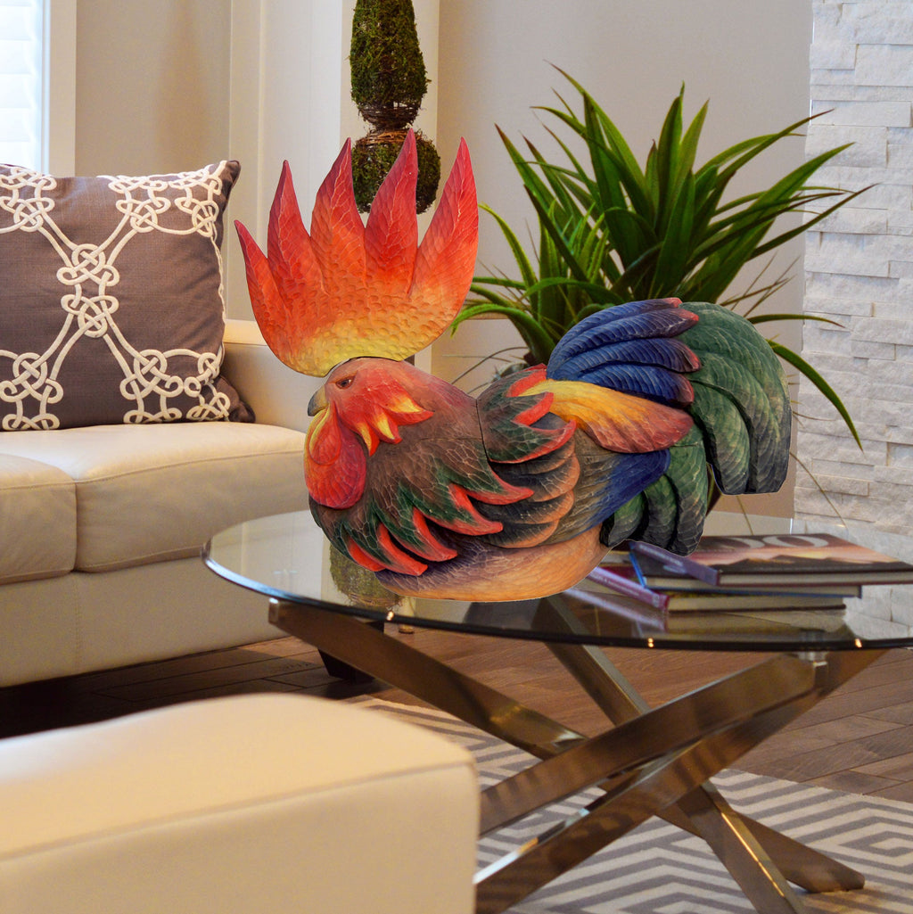 One-of-a-Kind Golden Rooster Hand carved Oversized Wooden Box / Figurine 16