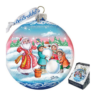 Christmas Village Ball Glass Ornament by G. DeBrekht - Christmas Santa Snowman Decor - 73320