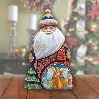 Guardian Angel Santa Hand-Painted WOODCARVED Masterpiece Figurine by G. DeBrekht - Nativity Holiday Decor - 8206023