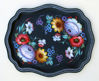 Authentic One-of-a-Kind Zhostovo Metal Tray Hand-Painted by Tatiana Sholohova 18 x 15 - Functional Kitchenware Table and Unique Wall Decor