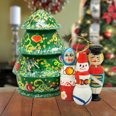 Tree Hand-Painted Doll Hand-Painted Doll with Set of Wooden Ornaments by G. DeBrekht - Christmas Decor - 110801-2