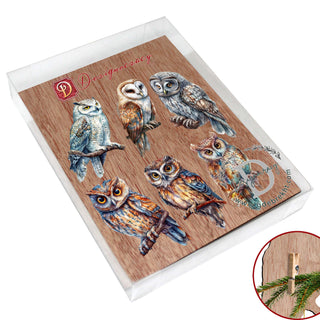 Night Owls Clip-On Eco Wood Decorative Ornaments Set of 6 by G. Debrekht - Christmas Decor - 8090004C-S6