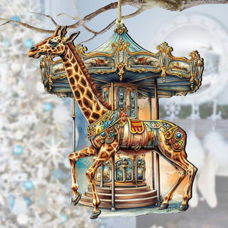 Carousel Giraffe Wooden Ornaments by G. Debrekht Christmas Decor - 8611028