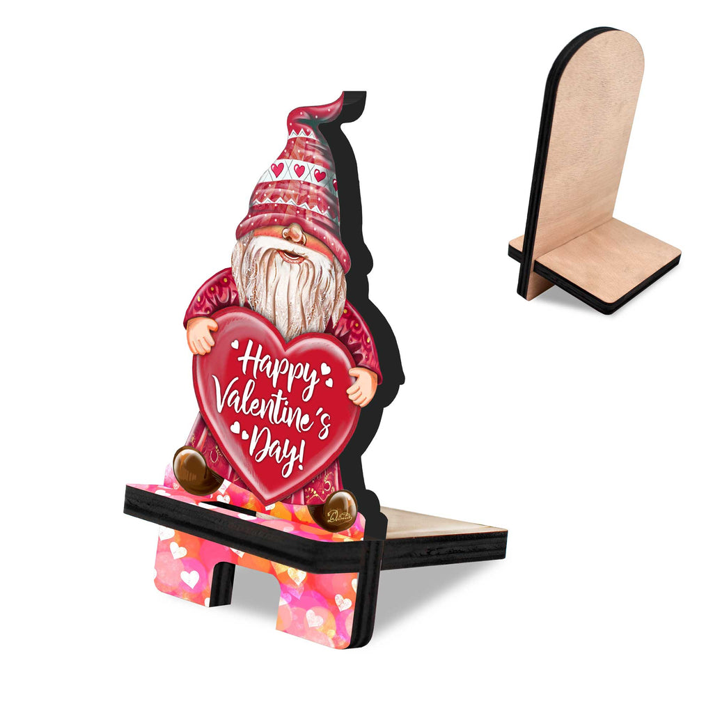 Happy Valentines Day Gnome Cell Phone Stand Family Decor Wood Mobile Tablet Holder Charging Station Organizer - 892103C