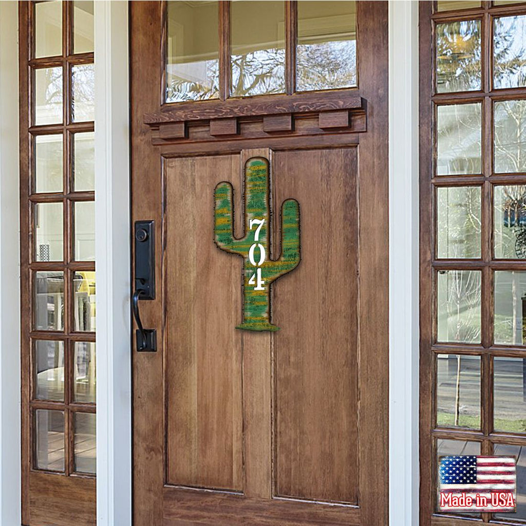 Cactus Wooden Custom House Number Sign - Nature Wildlife Decor - Handcrafted Wooden Address Sign - MA98416
