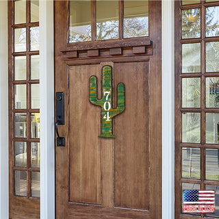Cactus Wooden Custom House Number Sign - Nature Wildlife Decor - Handcrafted Wooden Address Sign - MA98416