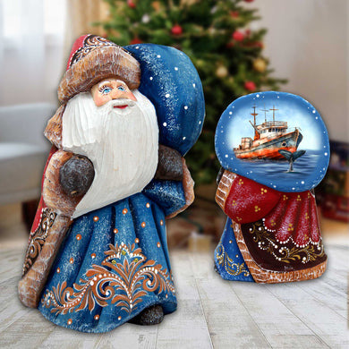 Fishing Ship Santa with Bag Hand-Painted WOODCARVED Masterpiece by G. DeBrekht - Christmas Decor - 8215560