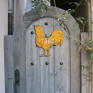 Rooster Wooden Custom House Number Sign by G. DeBrekht - Nature Wildlife Decor - Handcrafted Wooden Handcrafted Wooden Handcrafted Wooden Address Sign - MA98135