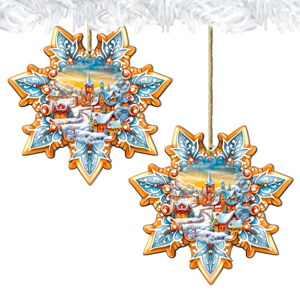 Christmas Night Snowflake Wooden Ornaments by G. Debrekht - Christmas Decor - 8688416