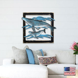 Whales in Frame Rustic Wooden Wall Decor by G. DeBrekht - Coastal Sea-Life Decor - G98516S2