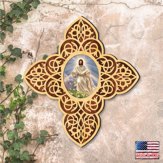Jesus Light Filigree Wooden Cross by D. Gelsinger - Inspirational Icon Decor - 88481-DG