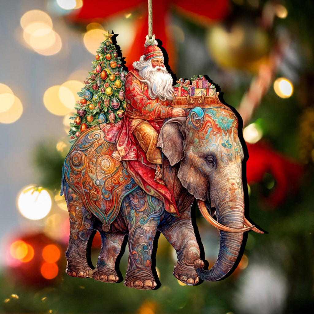 Santa on Elephant Wooden Ornaments by G. Debrekht Christmas Santa Snowman Decor - 8611043-2