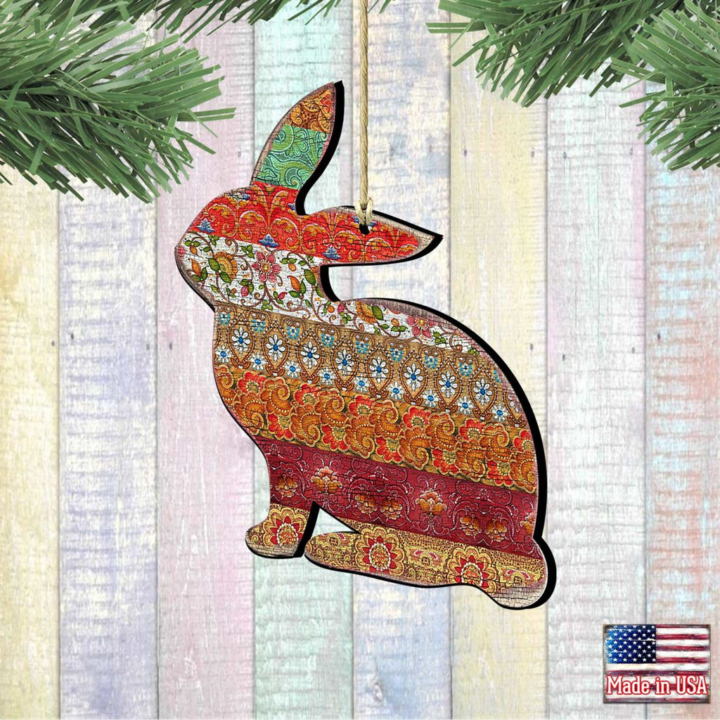Country Quilted Bunny Wooden Ornaments by G. DeBrekht - Easter Spring Decor - 8198134