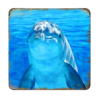 Dolphin Coastal Wooden Cork Coasters Gift Set of 4 by Nature Wonders - Coastal Sea-Life Decor - 95261C-S4