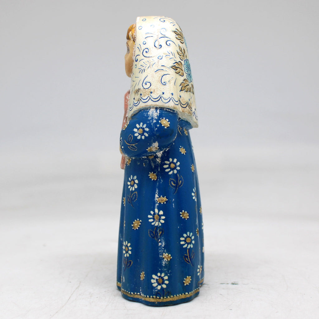 One-of-a-Kind - Girl with Piglet WOODCARVED Figurine 4.5x2x1.5 by G.DeBrekht - Unique Handcrafted and Hand-Painted Collectible