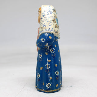 One-of-a-Kind - Girl with Piglet WOODCARVED Figurine 4.5x2x1.5 by G.DeBrekht - Unique Handcrafted and Hand-Painted Collectible