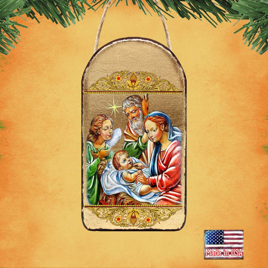 Nativity with Angel Religious Christian Sacred Icon Ornament - Inspirational Icon Decor - 87049