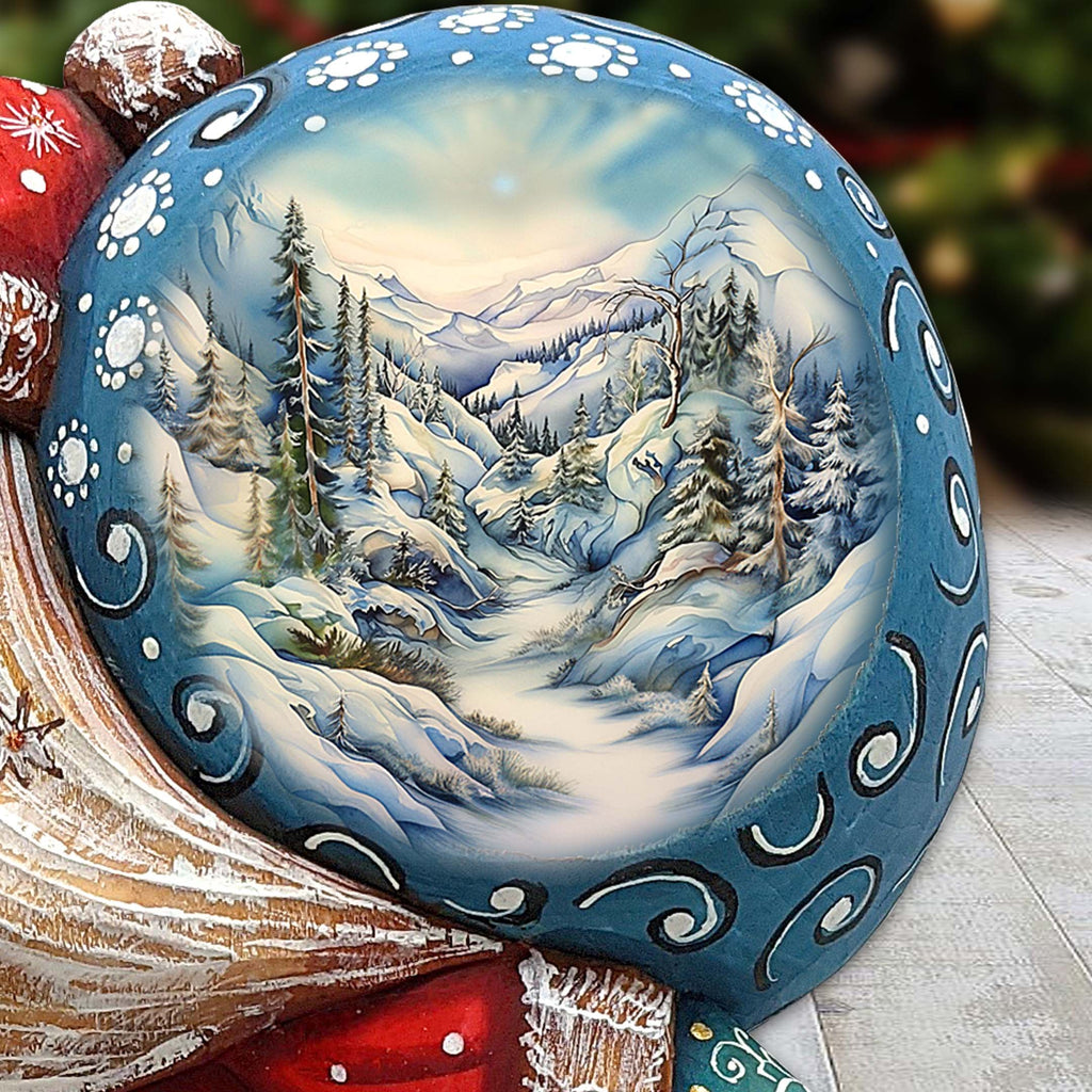 Winter Landscape Sack Santa Hand-Painted WOODCARVED Masterpiece by G. DeBrekht - Christmas Decor - 8204016 *** PRE-ORDER - Handmade Just for You! ***
