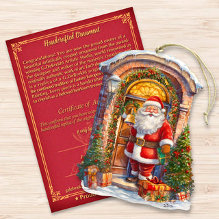 Knocking the Door Santa Wooden Ornaments by G. Debrekht Christmas Santa Snowman Decor - 8611044