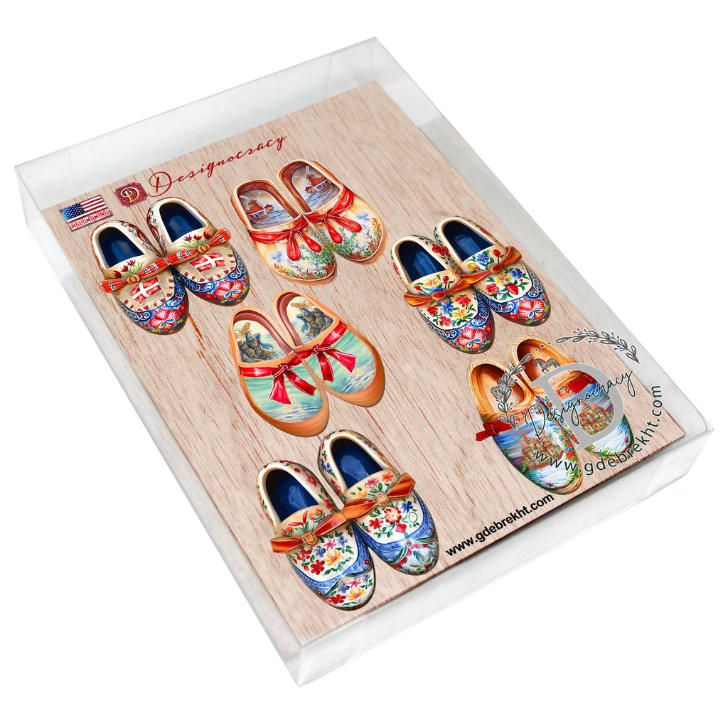 Danish Shoes Decorative Eco Wood Magnets Set of 6 by G. Debrekht - Love Family Decor - 8090073G-S6