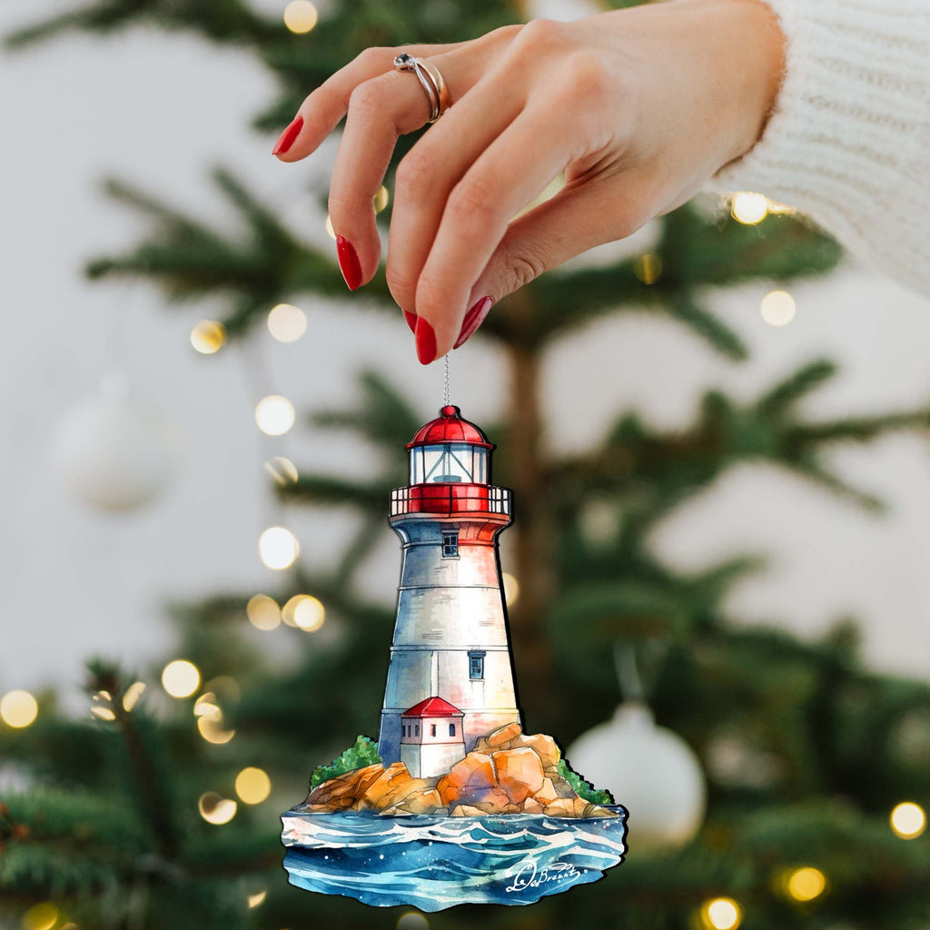 Nautical Christmas Ornaments - Lighthouse Wooden Ornaments by G.Debrekht Coastal Holiday Decor - 8688197