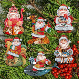 Santa Clip-On Eco Wood Decorative Ornaments Set of 6 by G. Debrekht - Christmas Decor - 8090131C-S6
