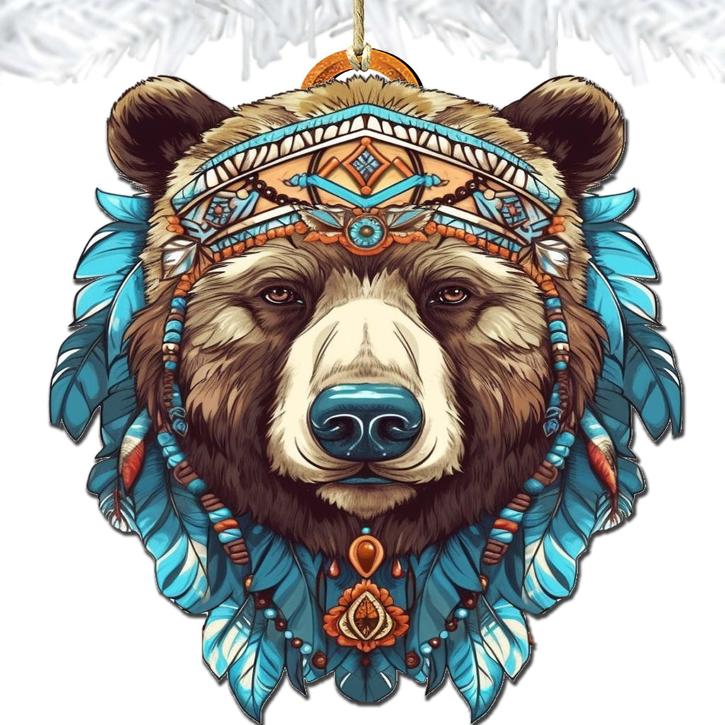 Mysterious Bear Face Wooden Ornaments by G.Debrekht - Wildlife Holiday Decor - 8710124-2