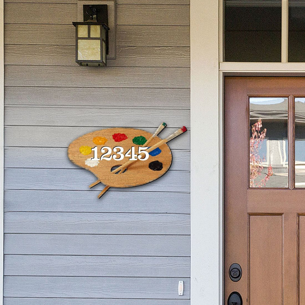 Paint Pallet Wooden Personalized House Number Sign by G. Debrekht - Love Family Kids Decor - Handcrafted Wooden Handcrafted Wooden Address Sign - MA98447
