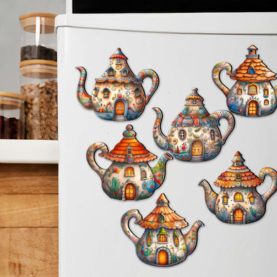 Teapots Decorative Eco Wood Magnets Set of 6 by G. Debrekht - Love Family Decor - 8090072G-S6