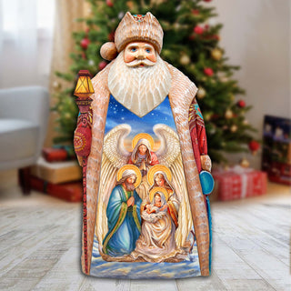 Nativity with Angel Santa Hand-Painted WOODCARVED Masterpiece by G. DeBrekht - Nativity Holiday Decor - 210232SE