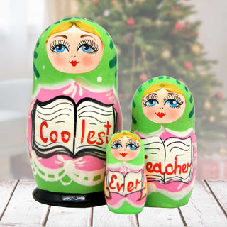 Coolest Teacher Matreshka Nesting Hand-Painted Doll Set of 3 by G. DeBrekht - Love Family Kids Decor - 14713