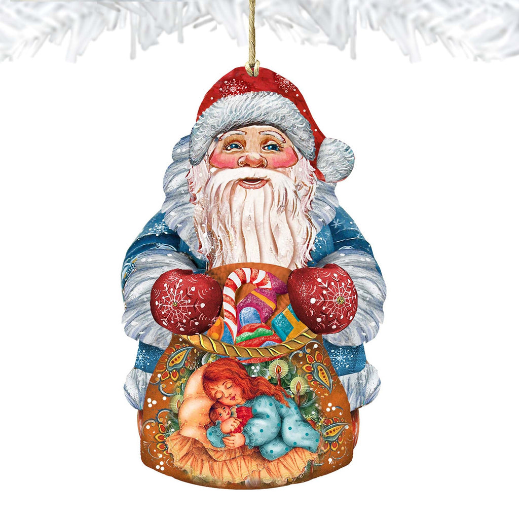 Gift Bag Santa Christmas Wooden Ornaments by G. DeBrekht - Christmas Santa Snowman Decor - 8117901