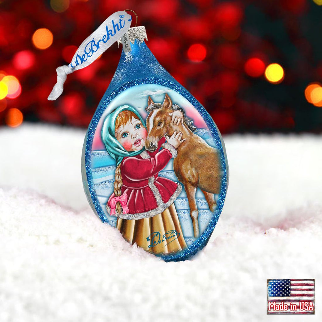 Girl with Horse Drop Glass Ornament by G. DeBrekht - Christmas Decor - 757-001