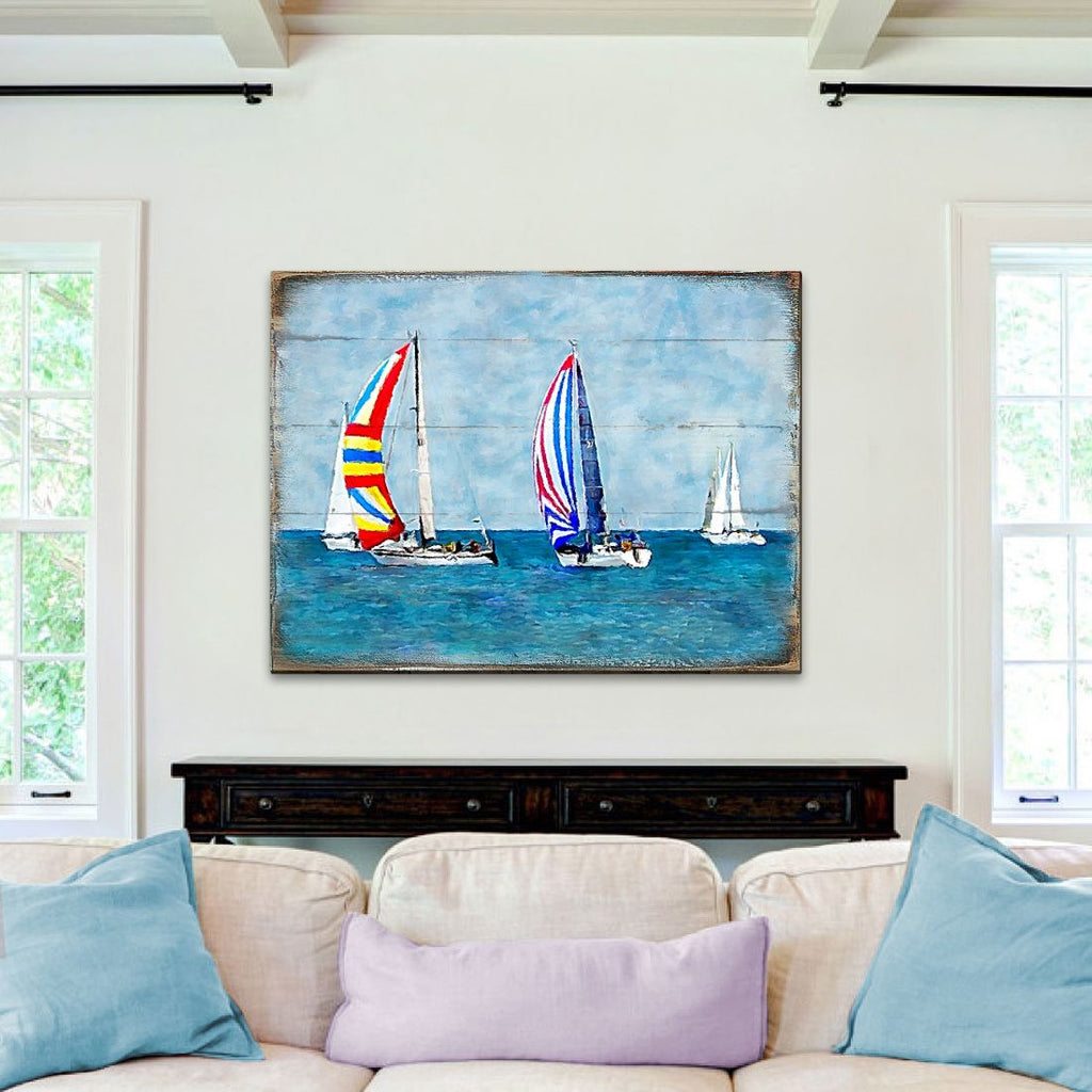 Ahlers Sailboats Wood Wooden Coastal Wall Art by Nature Wonders - Coastal Sea-Life Decor - 95259B