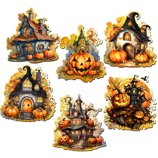 Spooky Houses Decorative Eco Wood Magnets Set of 6 by G. Debrekht - Halloween Decor - 8090007G-S6