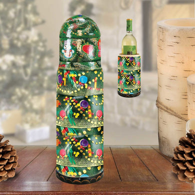 Christmas Tree Hand-Painted Wooden Bottle Holder, Wine Box, Tall Gift Box by G. DeBrekht - Christmas Decor - 190509