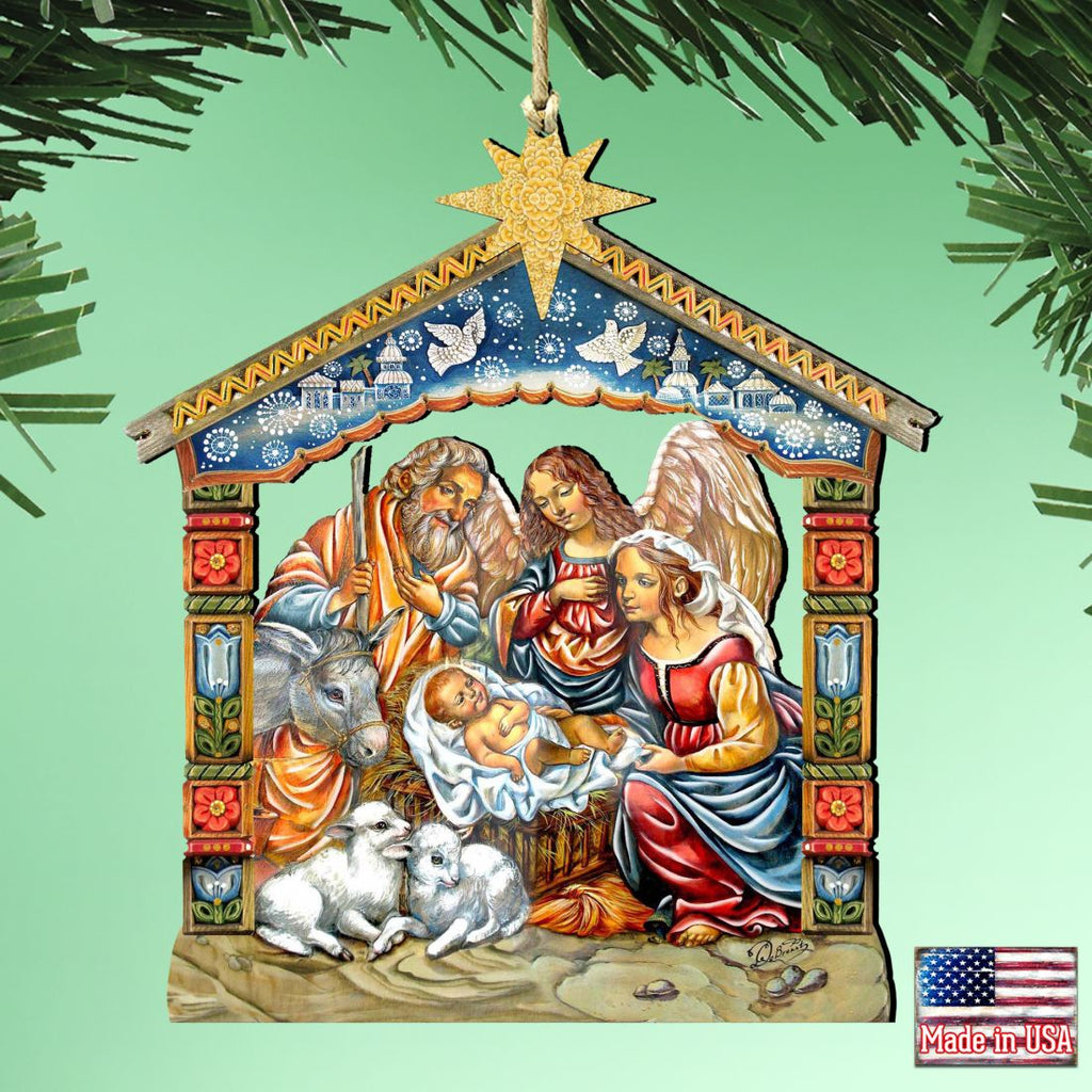 Miracle Nativity Holy Family Wooden Ornaments by G. DeBrekht - Nativity Holiday Decor - 8114031