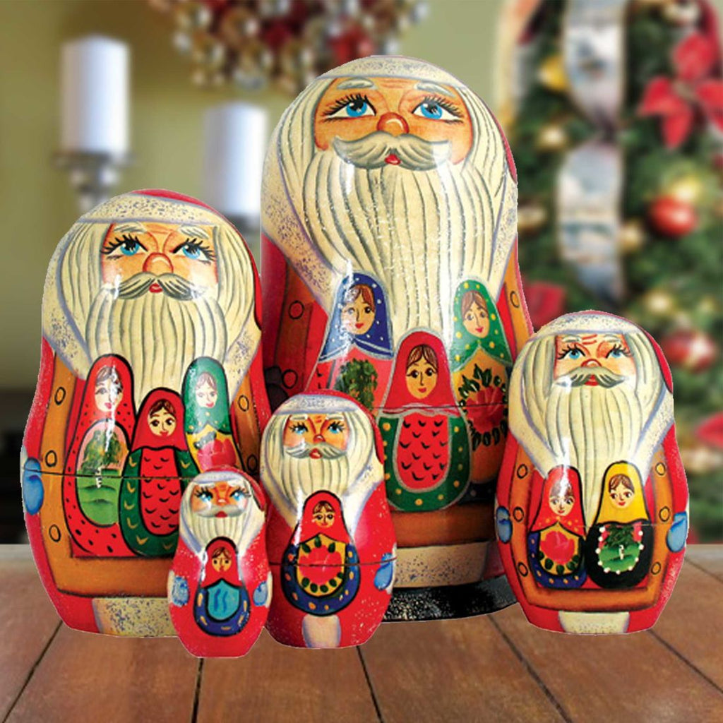 Matreshka Nesting Hand-Painted Doll Set of 5 by G. DeBrekht - Christmas Santa Snowman Decor - 110111