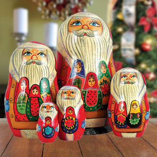 Matreshka Nesting Hand-Painted Doll Set of 5 by G. DeBrekht - Christmas Santa Snowman Decor - 110111