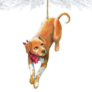 A Cool Drink Dog Wooden Ornament by Laura Seeley - Pet Dogs and Cats Decor - 8511024-LS