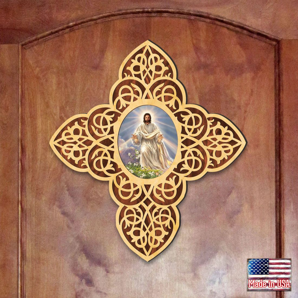 Jesus Light Filigree Wooden Cross by D. Gelsinger - Inspirational Icon Decor - 88481-DG