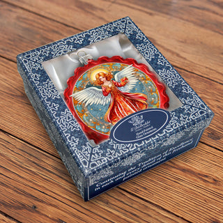 Angel with Love Wreath Glass Ornament by G. Debrekht - Nativity Holiday Decor - 759-062