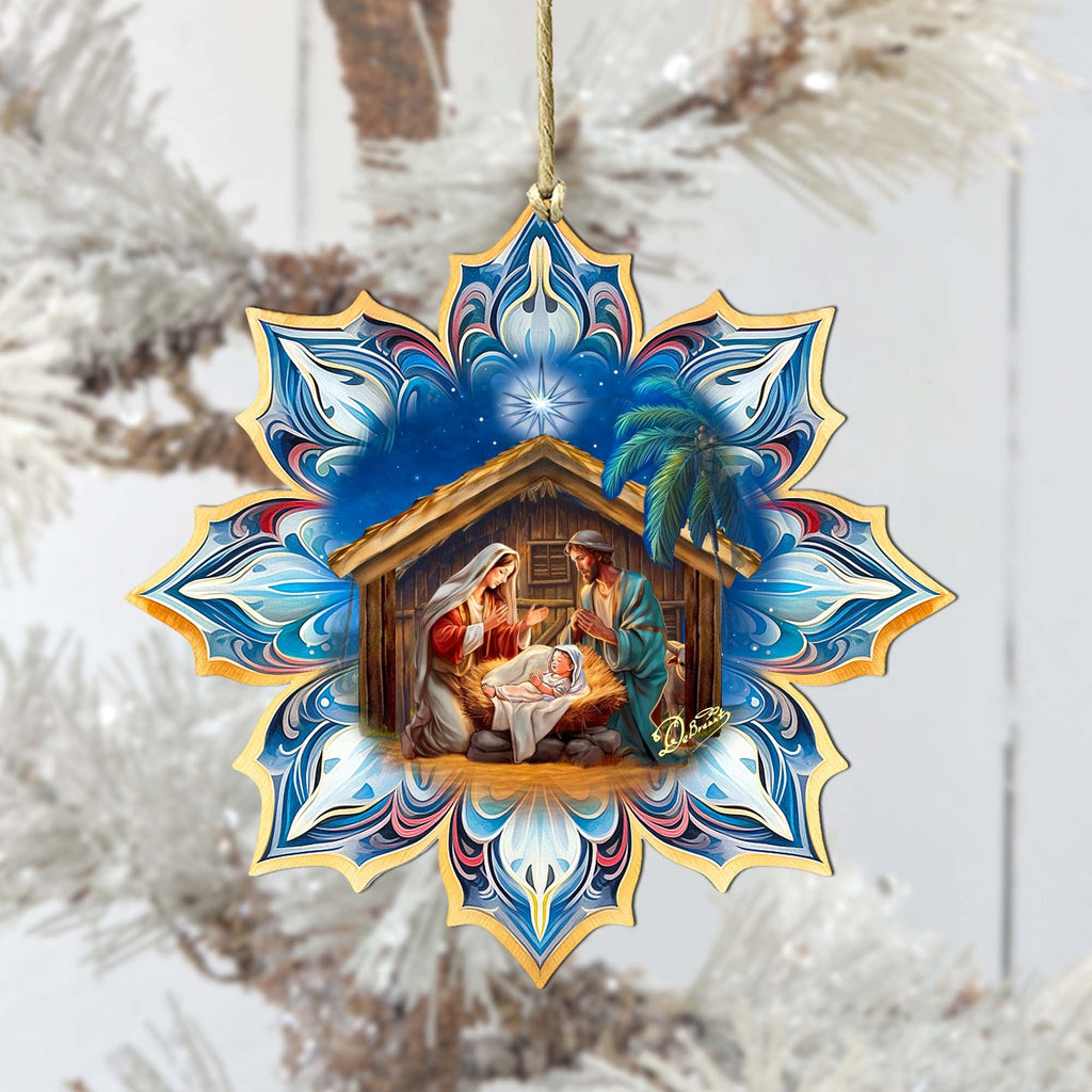 Holy Family Snowflake Large Wooden Ornament by G. Debrekht - Nativity Holiday Decor - 8688439M