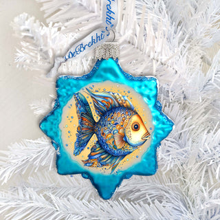 Holiday Coastal Ornament - Azure Fish Keepsake Glass Ornaments by G. Debrekht - Coastal Holiday Decor - 777406