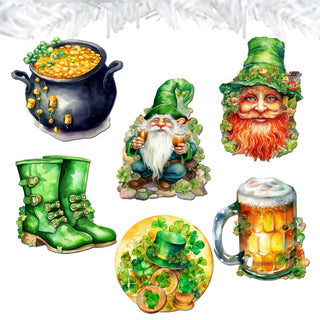 St. Patrick Day Clip-On Eco Wood Decorative Ornaments Set of 6 by G. Debrekht - St. Patrick Day Decor - 8090058C-S6